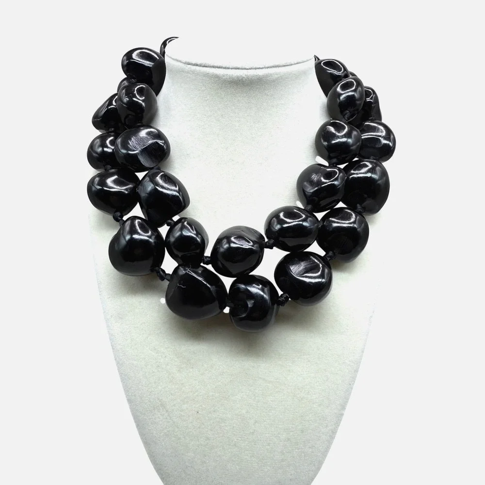 Hawaiian‎ Kukui Nut Lei Necklace Black Shiny 35
